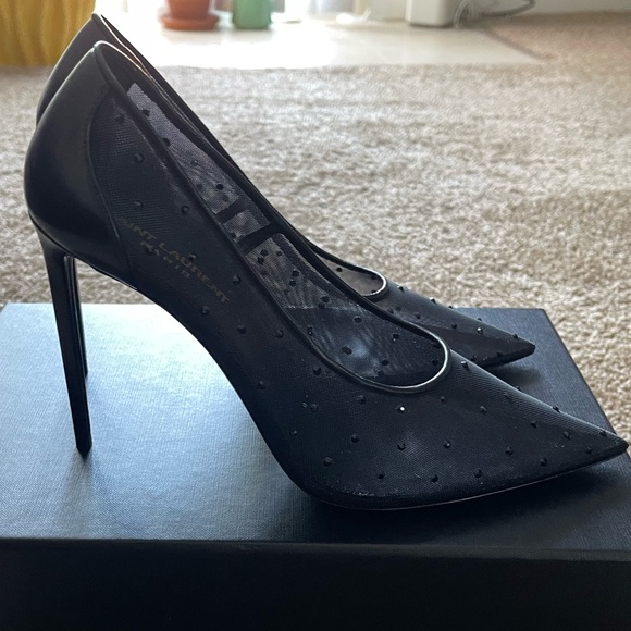 Beautiful mesh saint Laurent heels with rhinestone embellishment! Runs small - Picture 2 of 3
